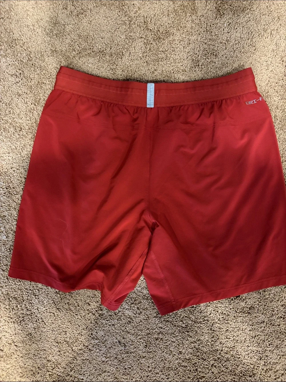 Nike Men’s Red Athletic Training Shorts with White Swoosh